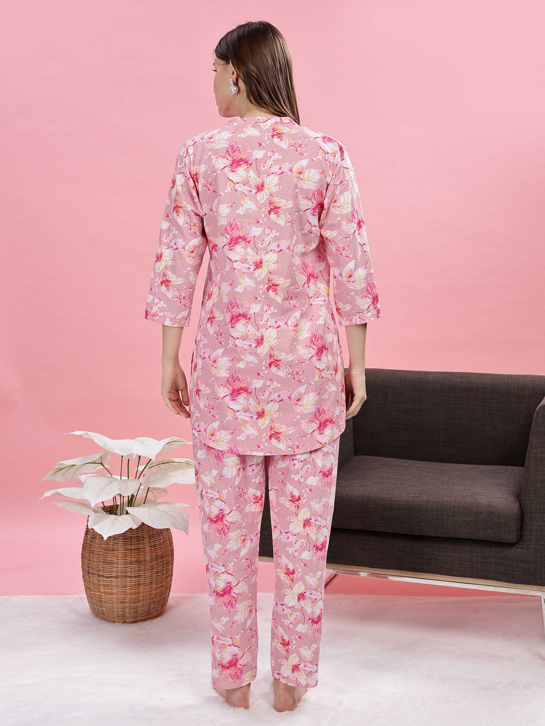 Soft Pink Cotton Night Suit for Girls 