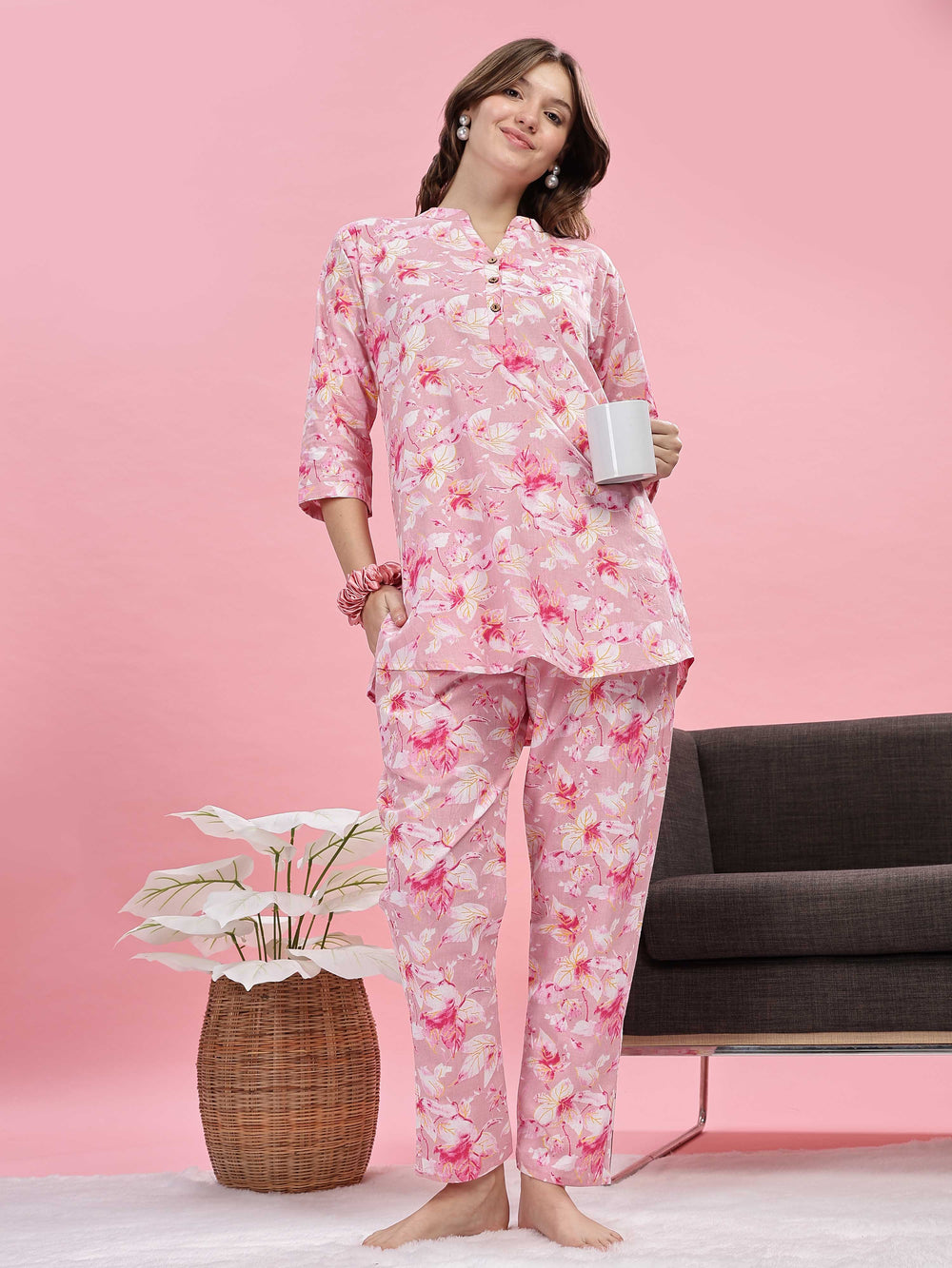 Soft Pink Cotton Night Suit for Girls 