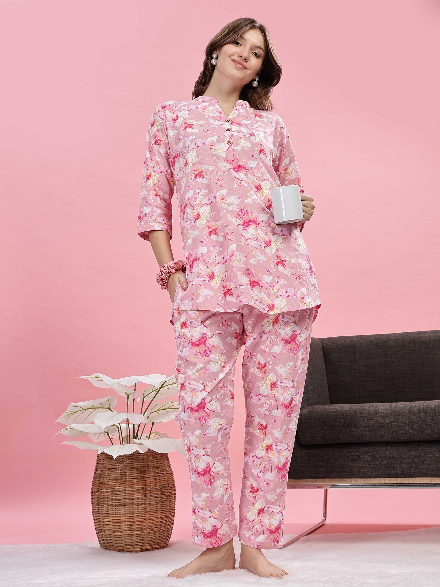Soft Pink Cotton Night Suit for Girls 