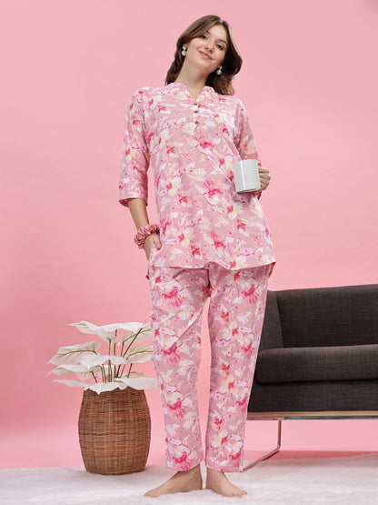 Soft Pink Cotton Night Suit for Girls 