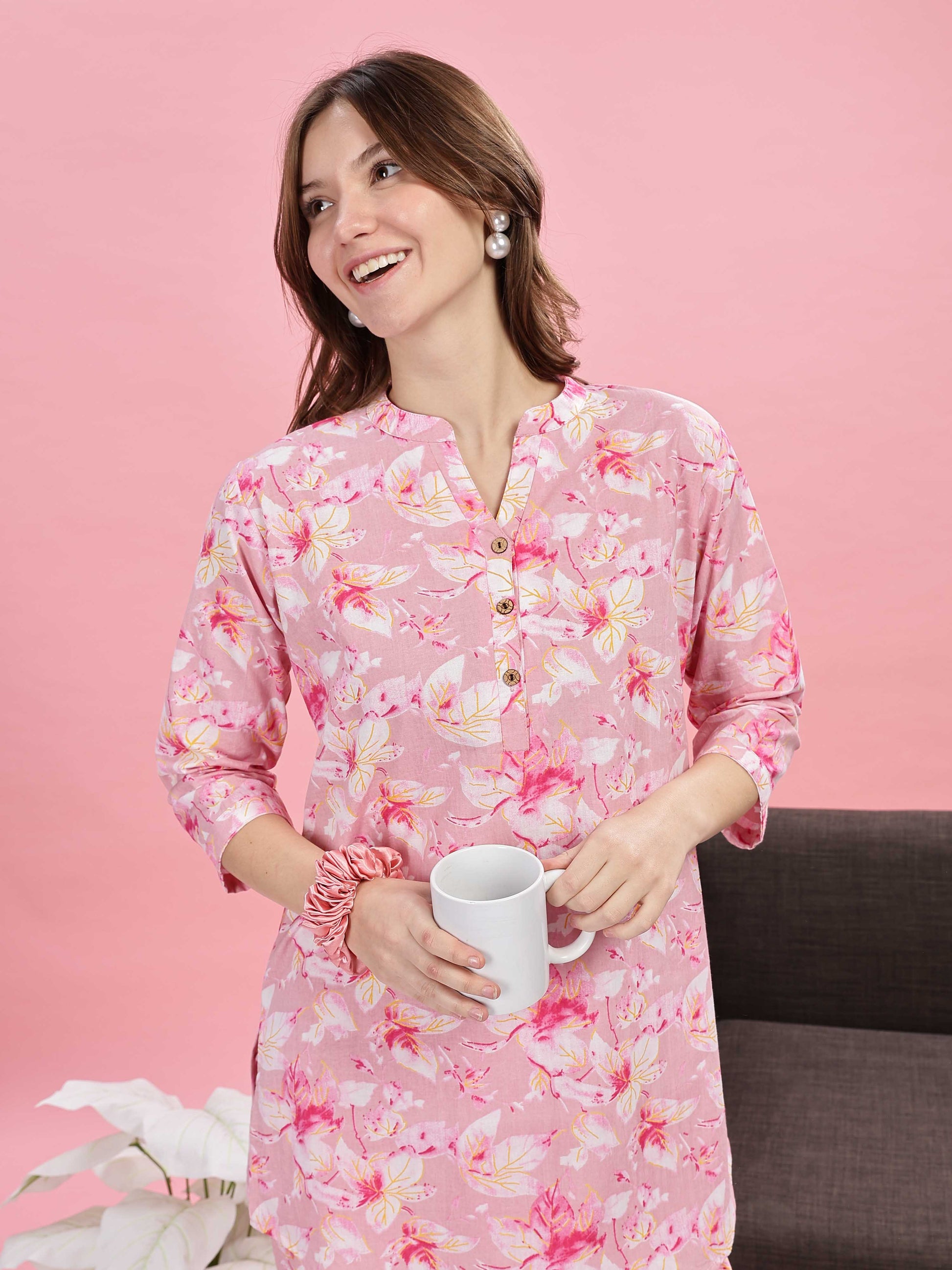 Soft Pink Cotton Night Suit for Girls 