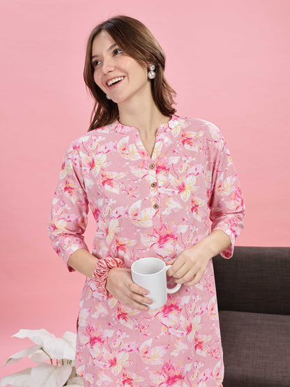 Soft Pink Cotton Night Suit for Girls 