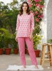 Pink Floral Pure Cotton Night Suit Set for Women with Lounge-Ready Style