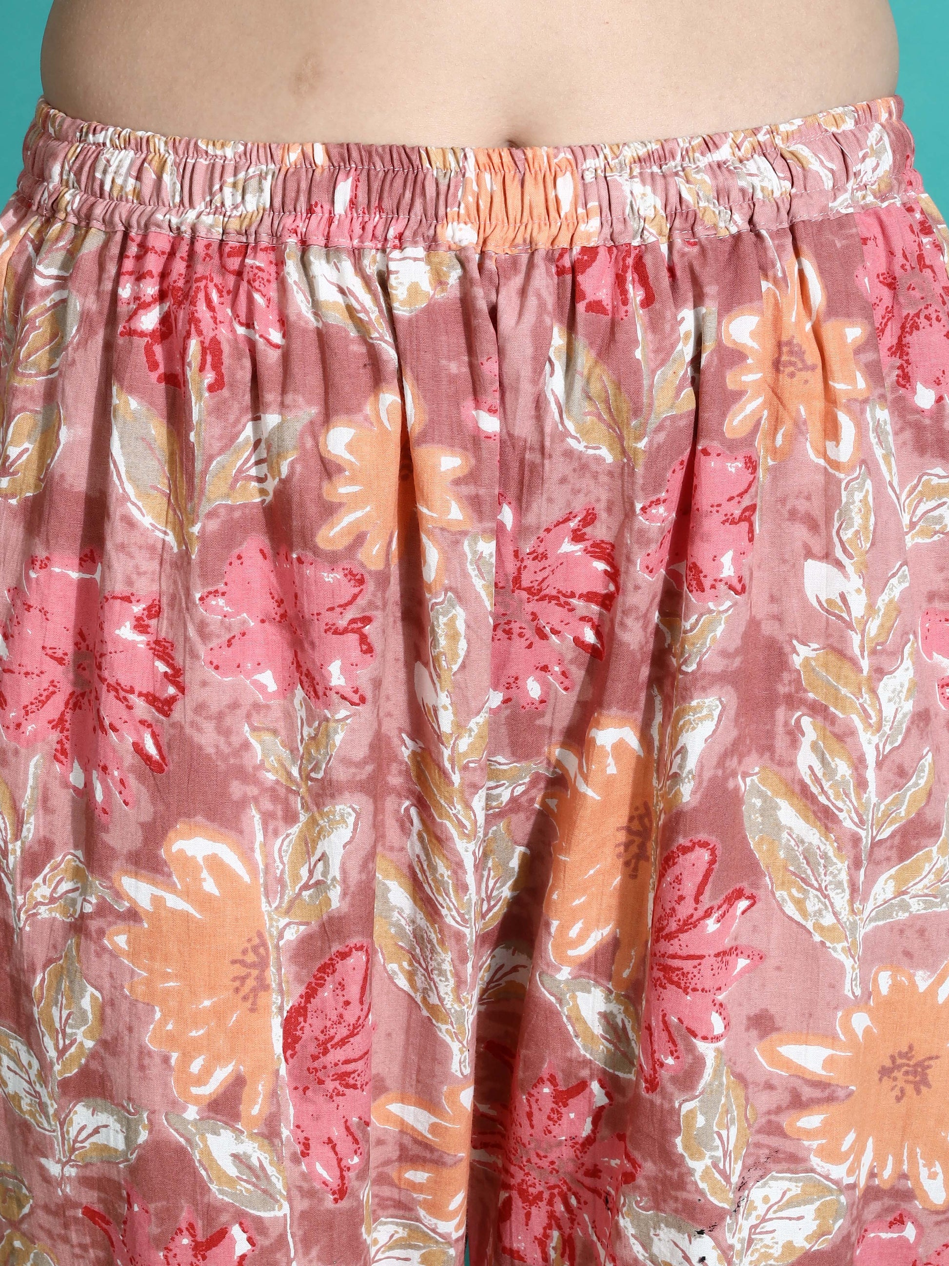 Pink Orange Floral Cotton Coord Set for Women