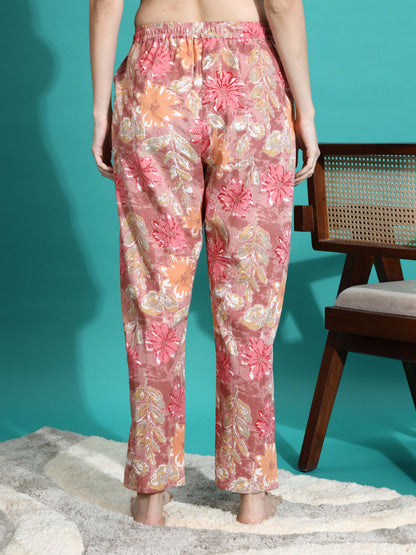 Pink Orange Floral Cotton Coord Set for Women 