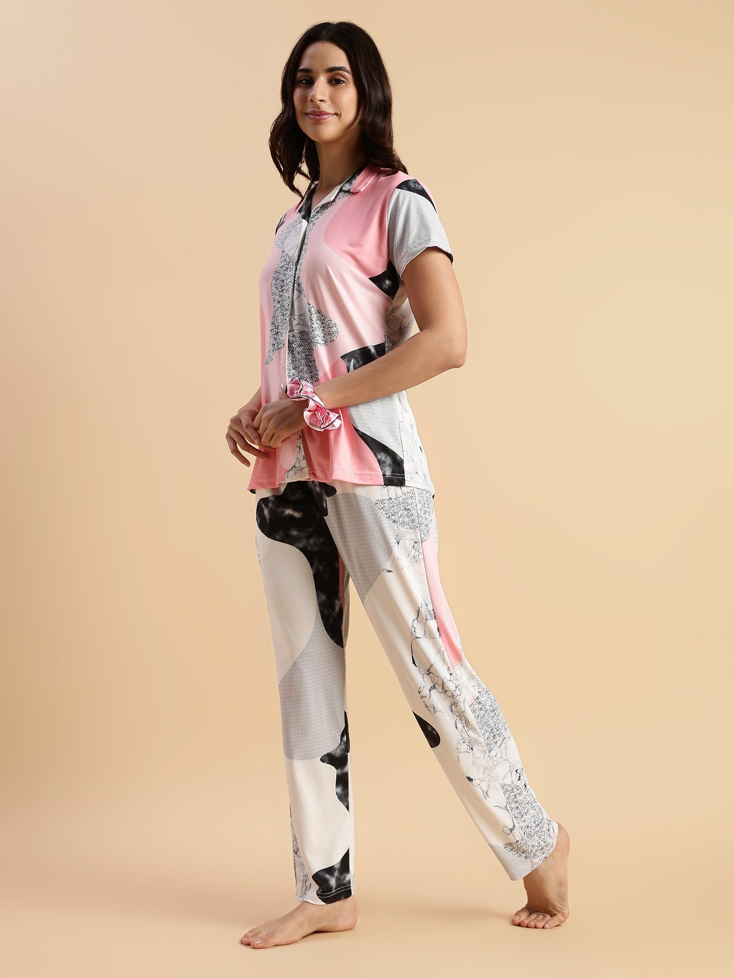 Pink Paw Puff Gloss Malai Modern Loungewear Sets For Girls