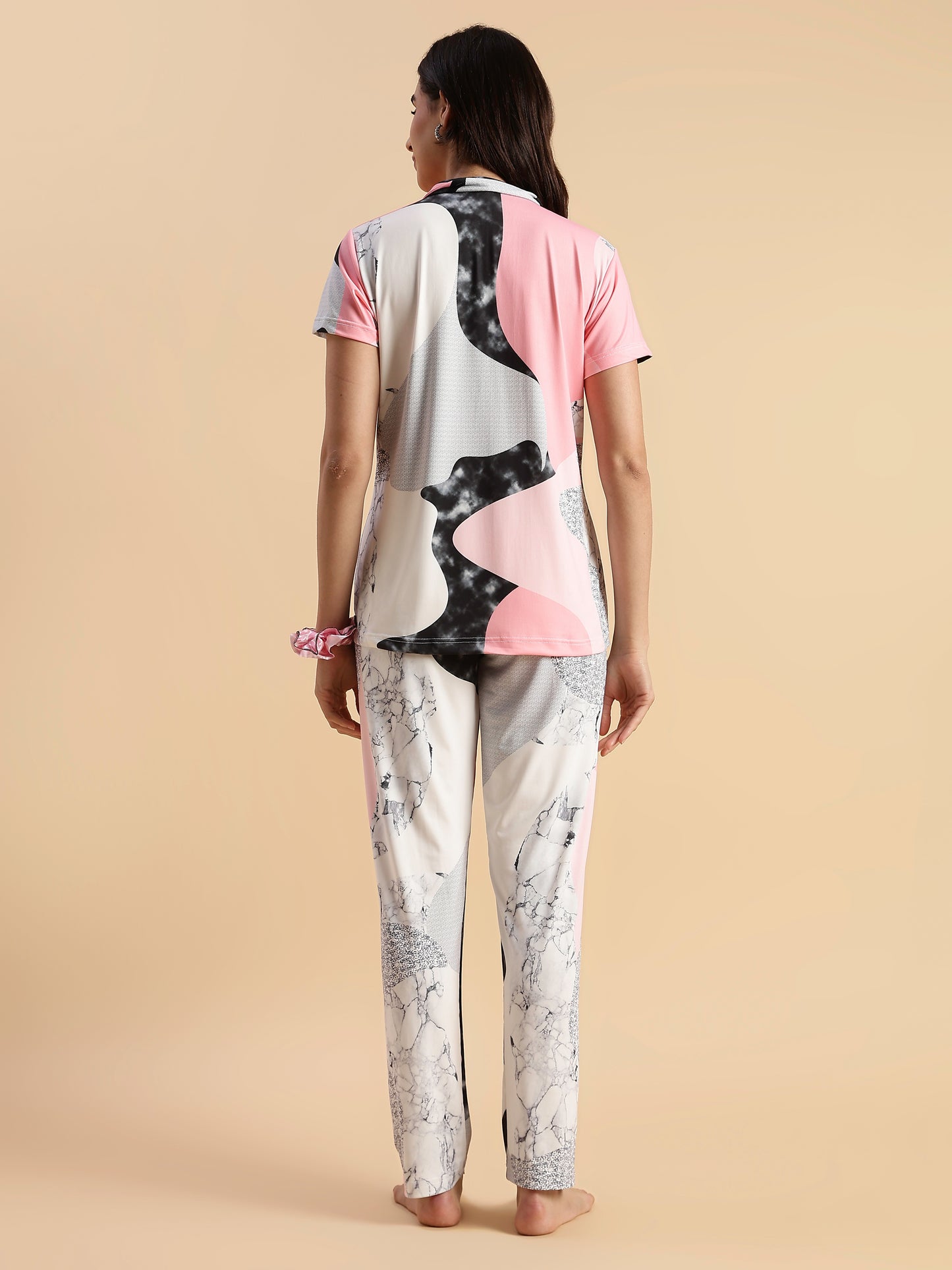 Pink Paw Puff Gloss Malai Modern Loungewear Sets For Girls