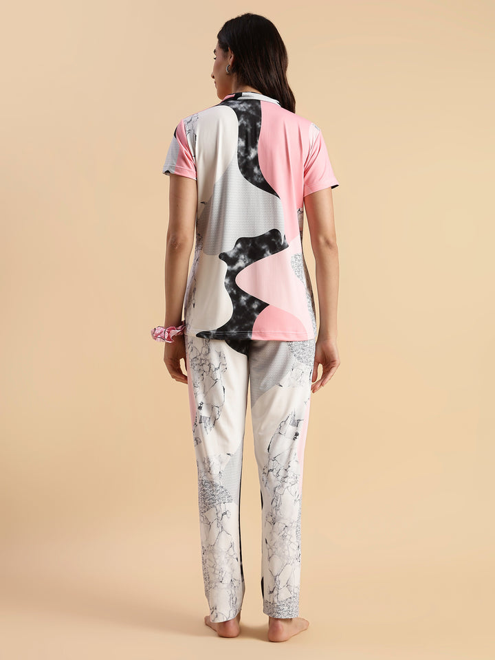 Pink Paw Puff Gloss Malai Modern Loungewear Sets For Girls