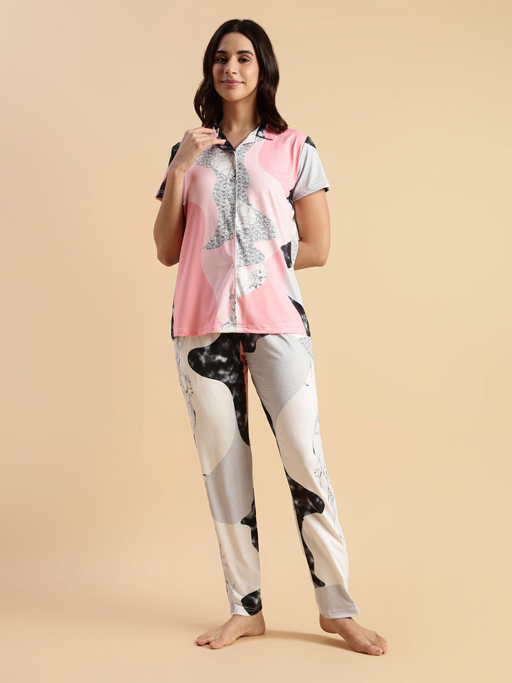 Pink Paw Puff Gloss Malai Modern Loungewear Sets For Girls