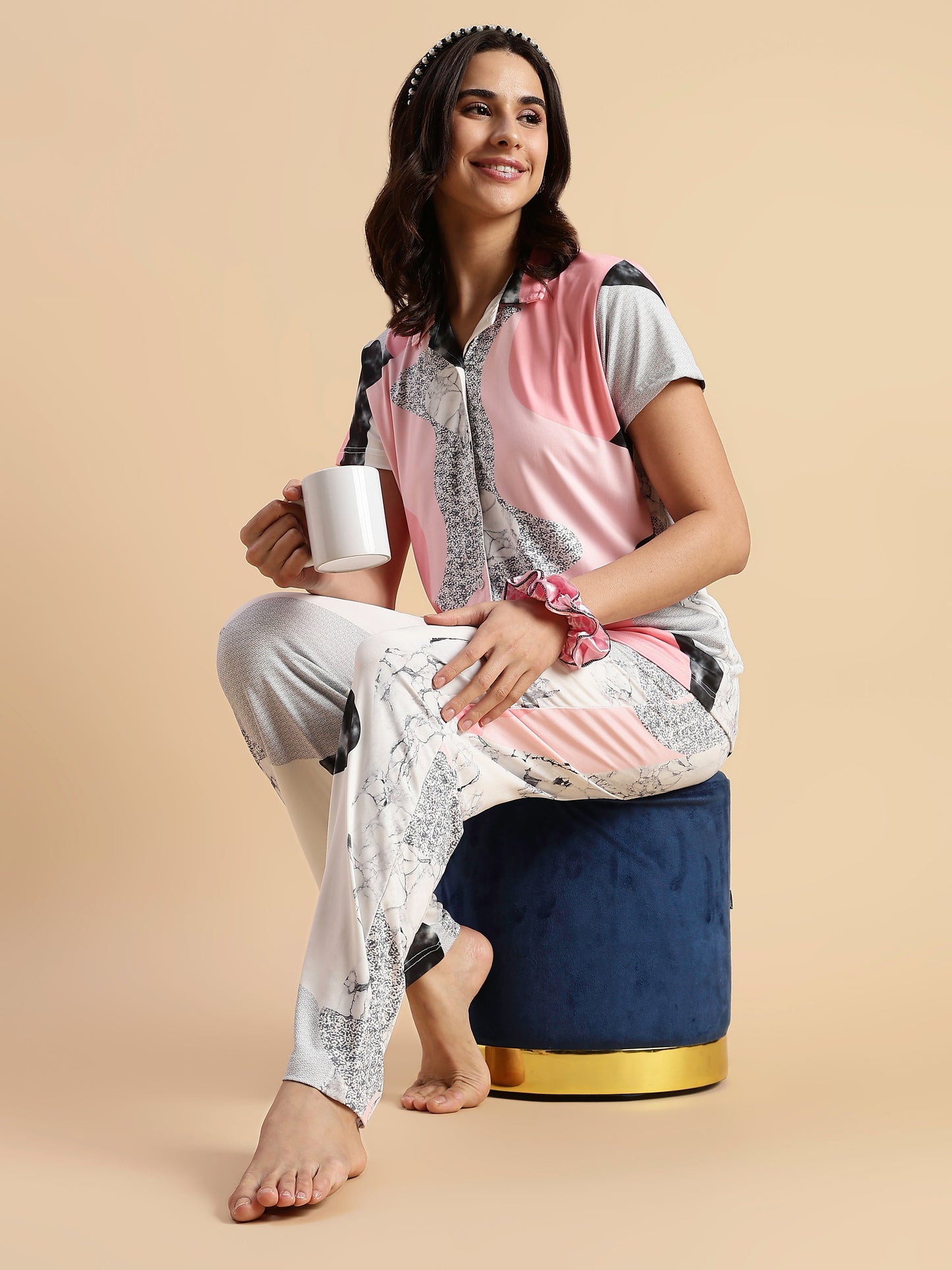 Pink Paw Puff Gloss Malai Modern Loungewear Sets For Girls