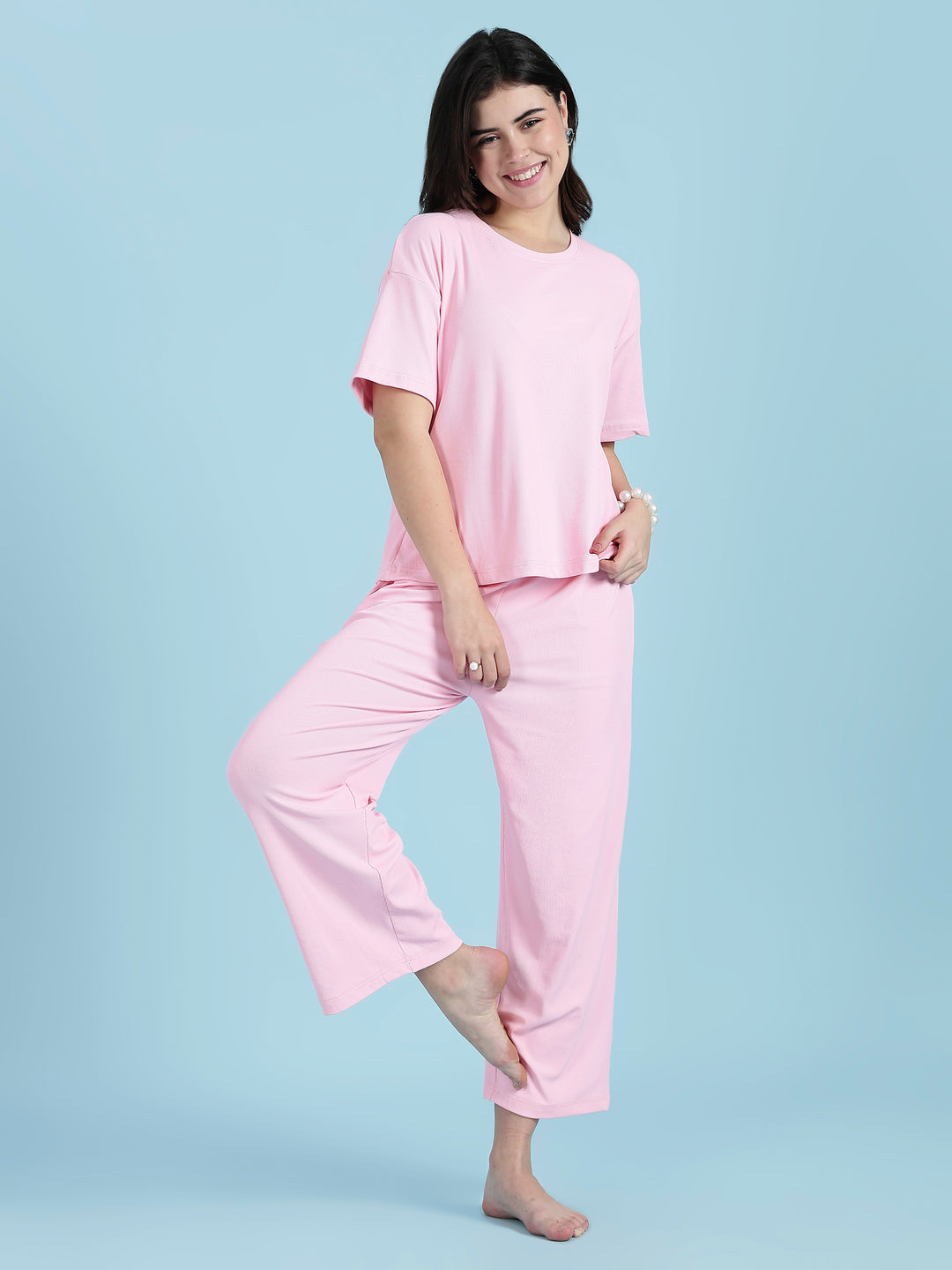 Pink Solid Pjs Womens Set