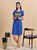 Cozy Berry Blue Premium Cotton Printed Short Nighty for Women