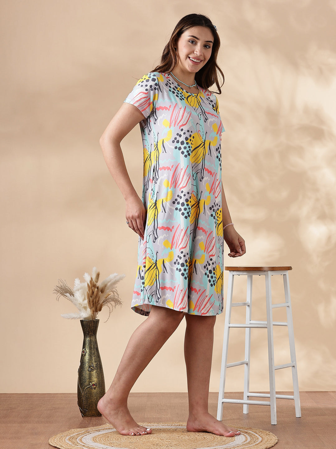 Soft and comfortable gloss malai short night dress for women