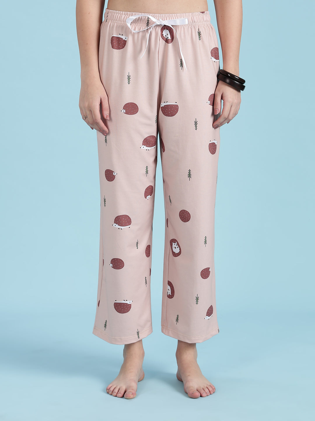 Warm Latte Hedgehog Print Cute Night Suits For Women