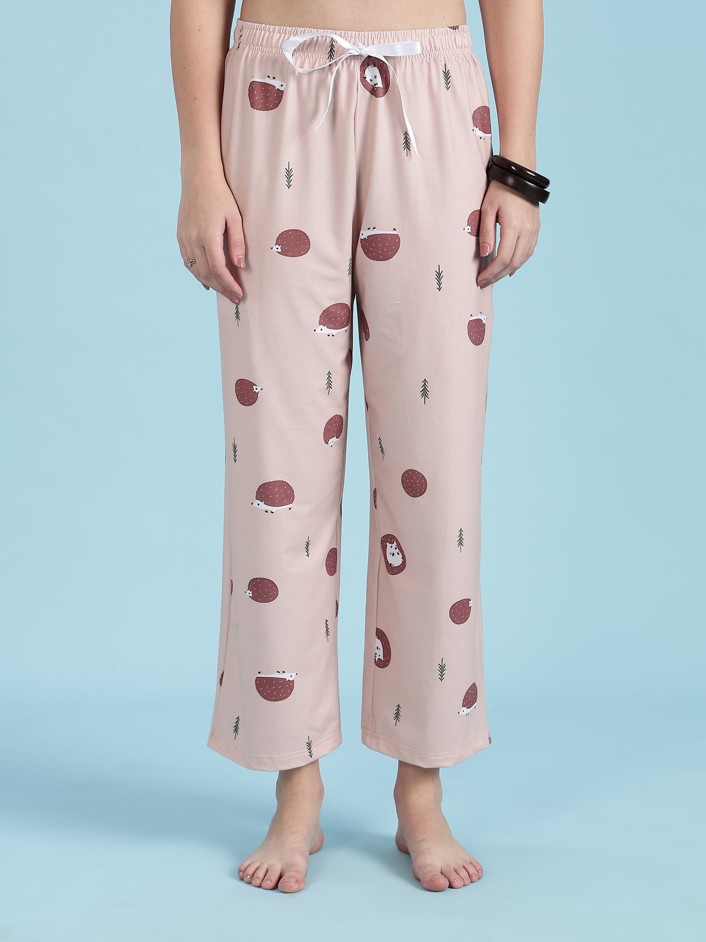 Warm Latte Hedgehog Print Cute Night Suits For Women