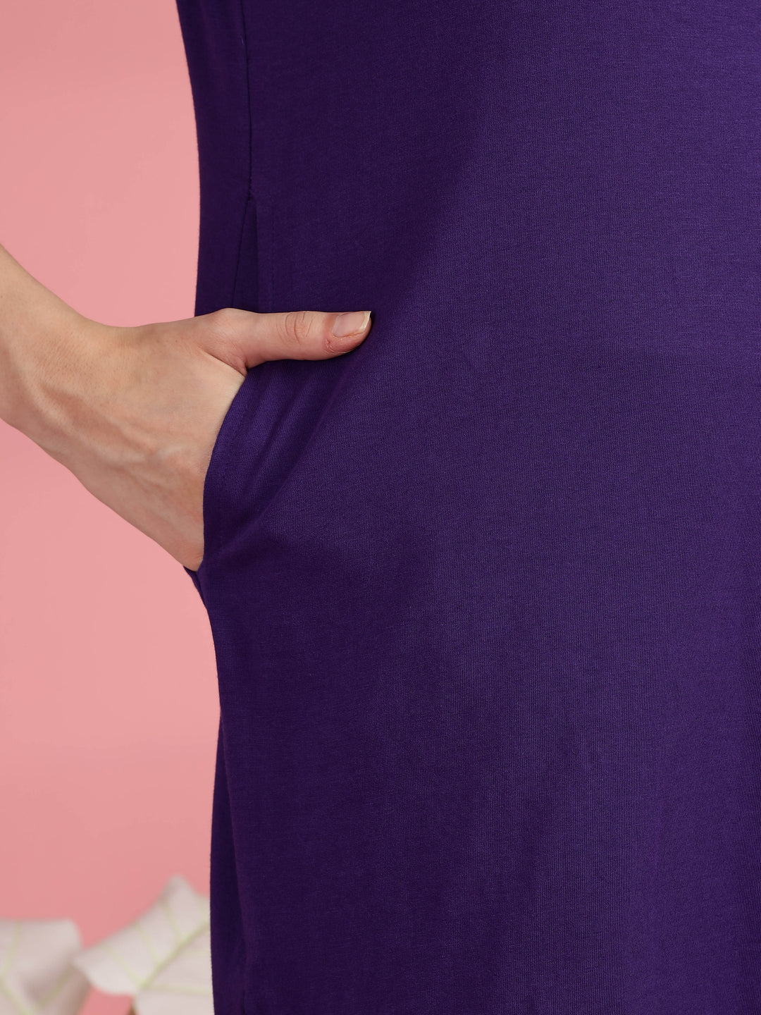 Purple cotton long tshirt for women with comfortable hip covering fit