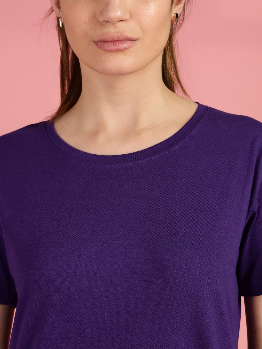 Purple cotton long tshirt for women with comfortable hip covering fit