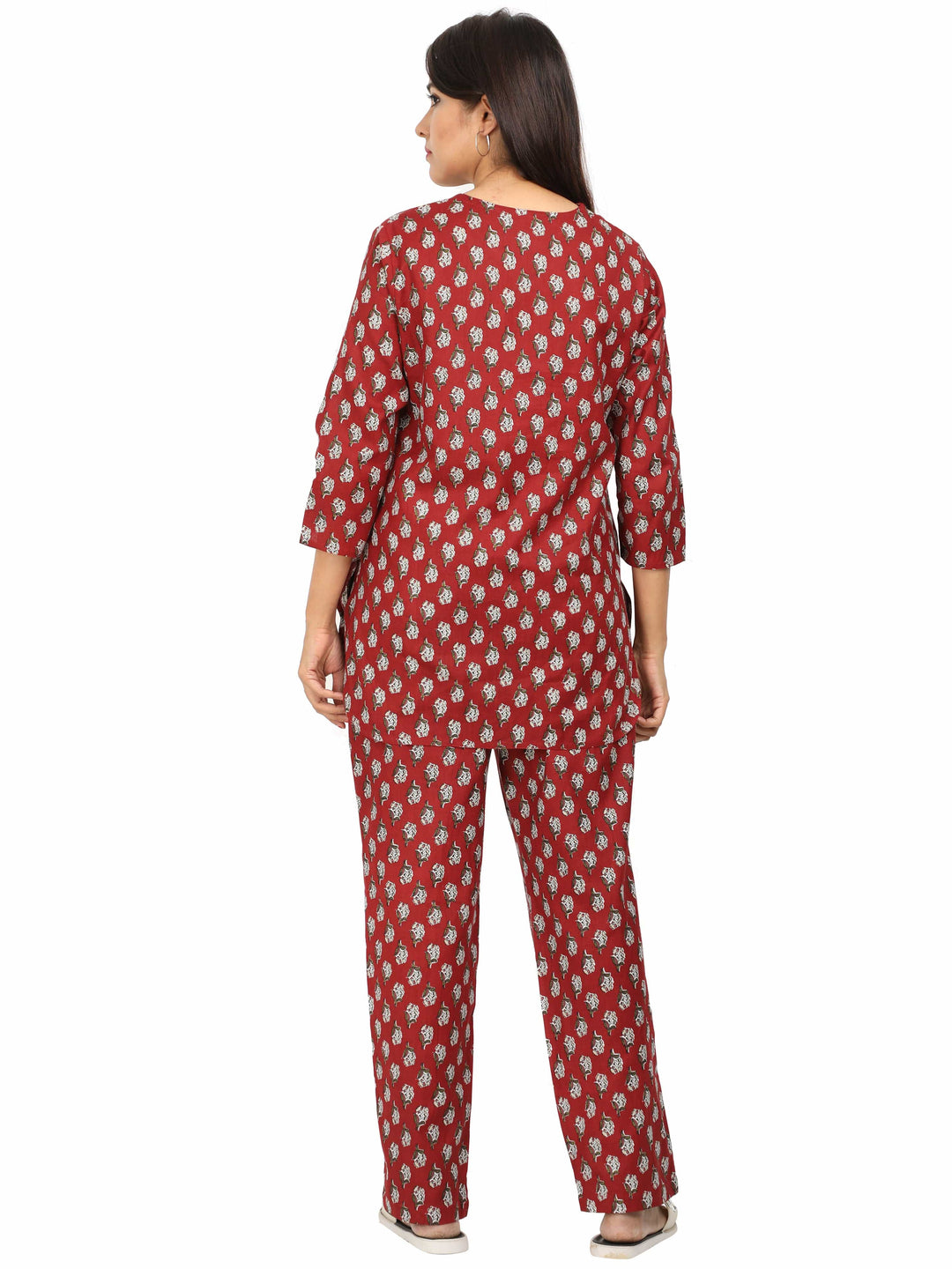 Rust Red Pure Cotton Night Suit Set for Women