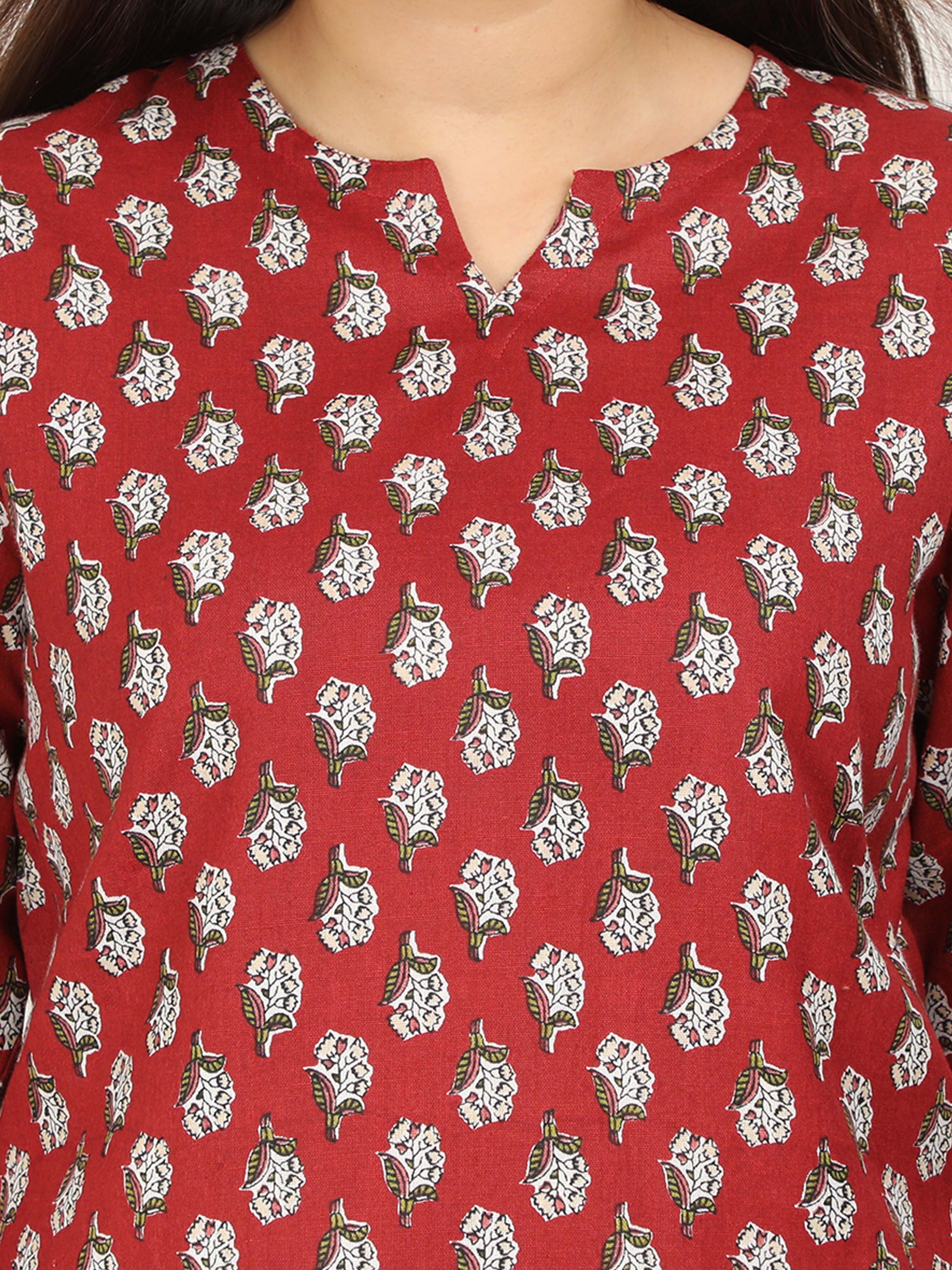 Rust Red Pure Cotton Night Suit Set for Women