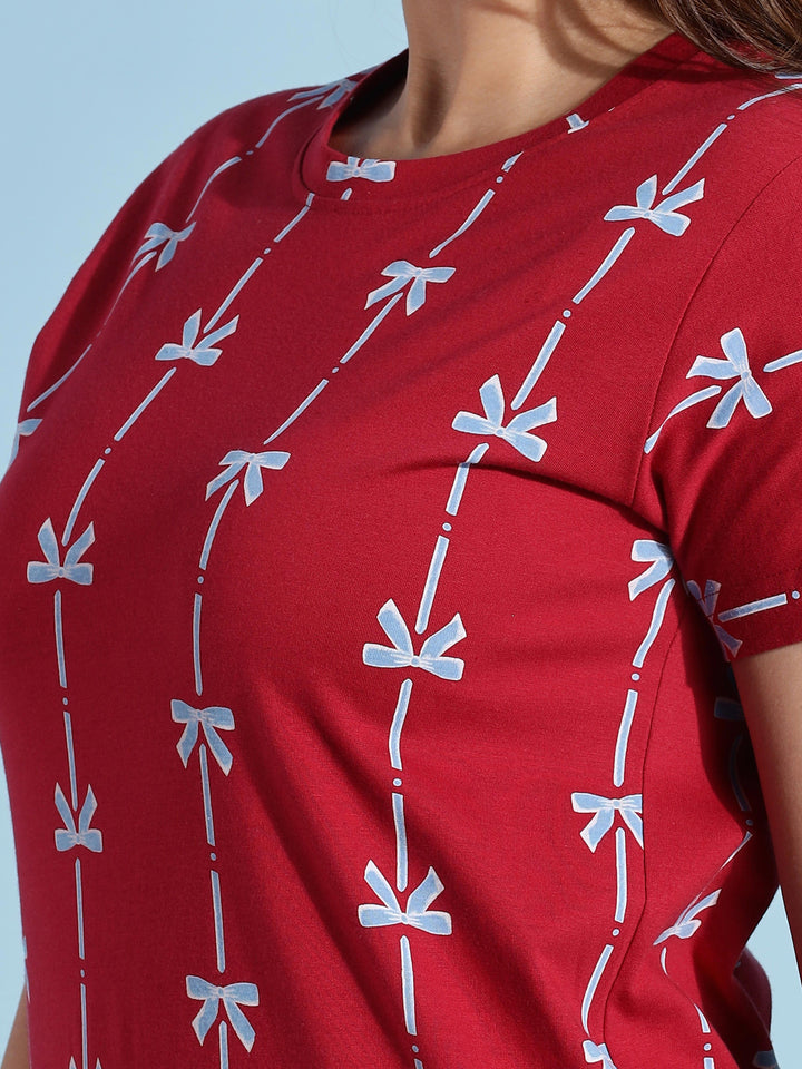 Stretchable plus size red sleep night dress with pocket