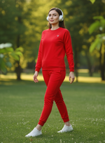 Crimson Red Hosiery Cotton Winter Coord Set for Women with Tapered Fit and Full Sleeves