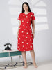 Red Star Printed Cotton Short Nighty for Women Comfortable Fit