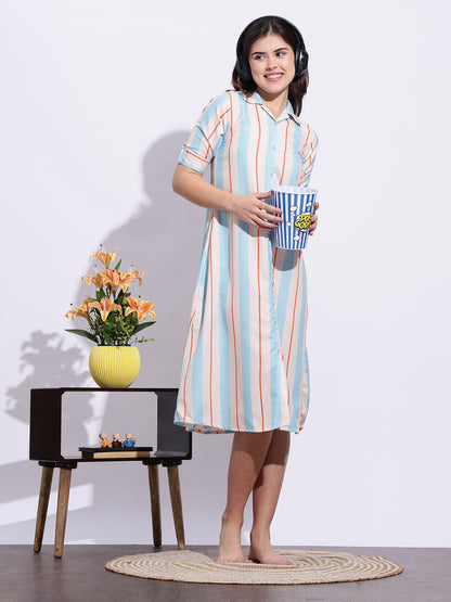 Retro Rush Printed A-Line Soft Short Nighty for Girls