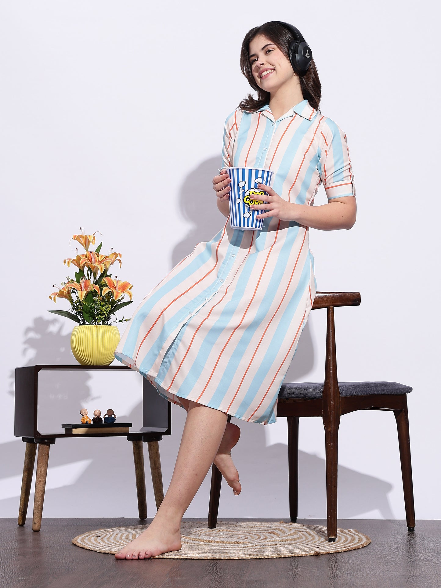 Retro Rush Printed A-Line Soft Short Nighty for Girls