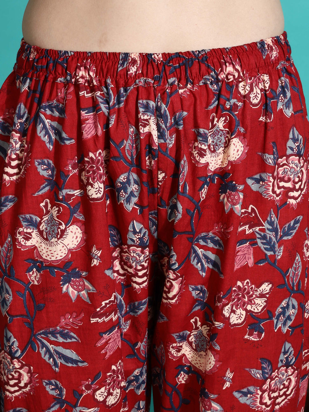 Ruby Red Floral Branded Cotton Co-ord Set for Women