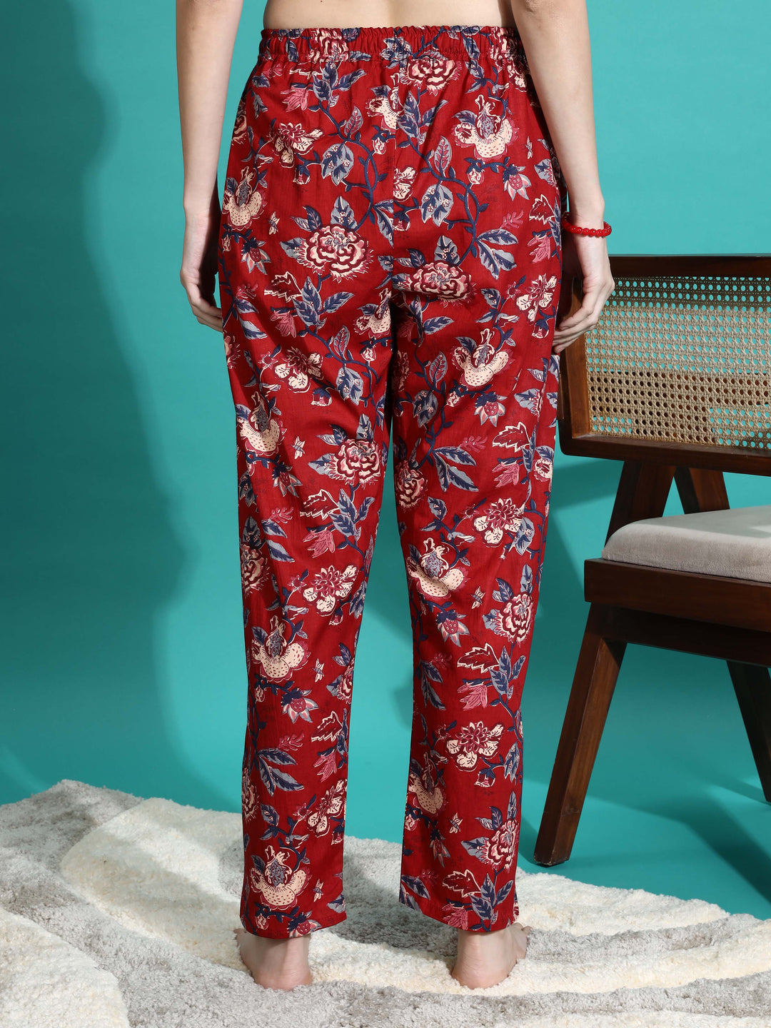 Ruby Red Floral Branded Cotton Co-ord Set for Women