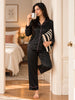 Midnight Moir Satin Long Sleeve Loungewear And Pajama Set with Fluid Drape