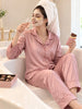 Coffee Nude Satin Long Sleeve Loungewear And Night Suit Set with Minimal Finish