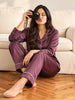 Lilac Mist Satin Long Sleeve Loungewear And Pajama Set with Soft Flow