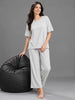 Pearl Grey Solid Micro Rib Pyjama Set for Women
