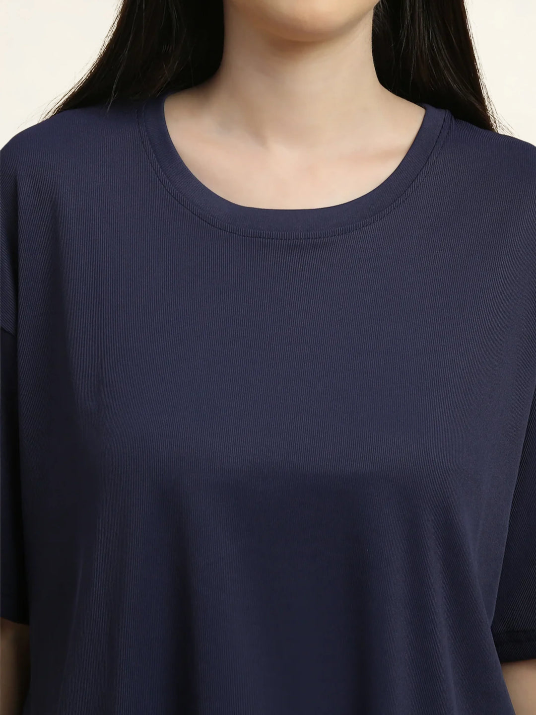 Blue Aura Solid Micro Rib Pyjama Set for Women