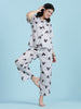 Snowy Heart Soft-Stretch Dreamy Button down Loungewear And Night Suit Set