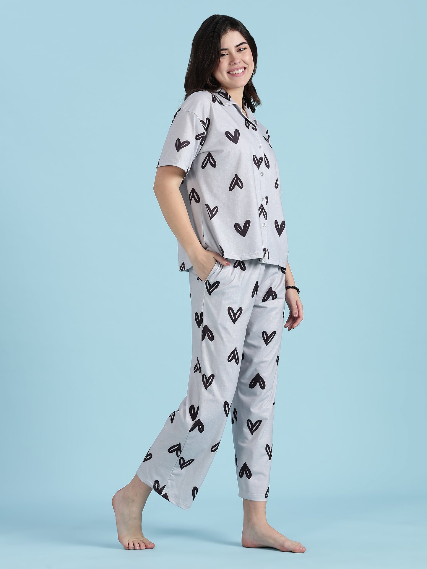 Snowy Heart Premium Lycra Loungewear Set For Women