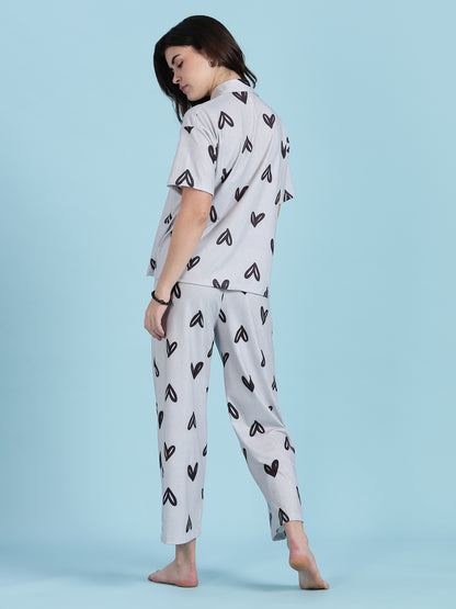 Snowy Heart Premium Lycra Loungewear Set For Women