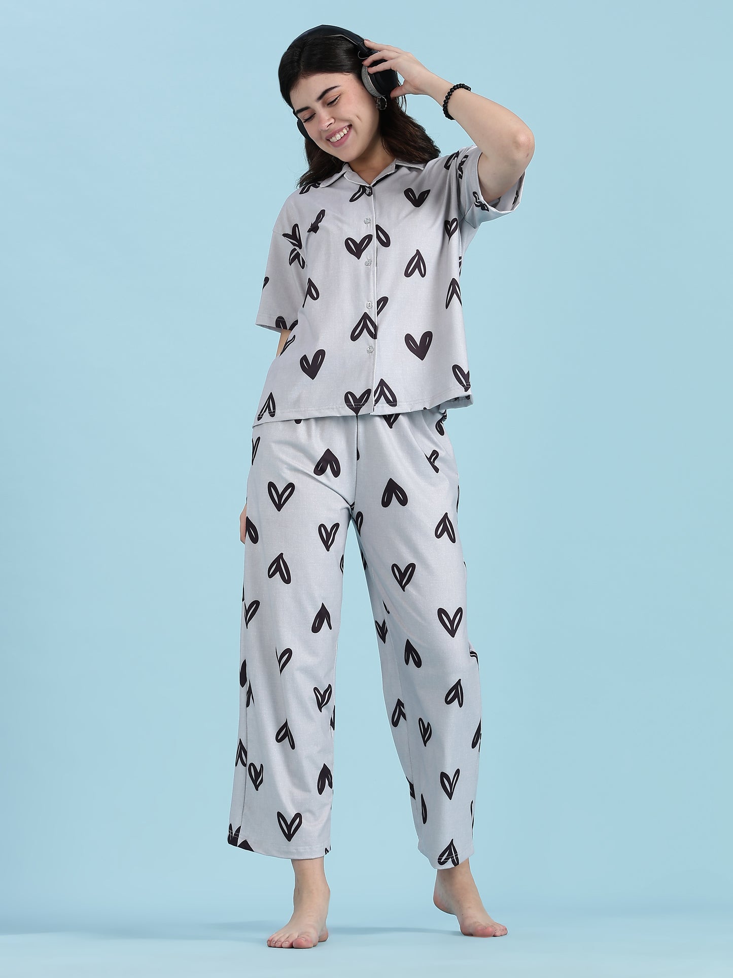 Snowy Heart Premium Lycra Loungewear Set For Women