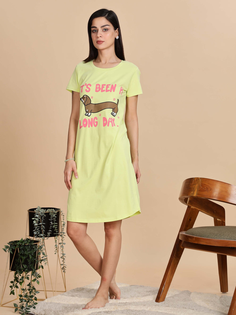 Pista green printed short nighty for women for summer