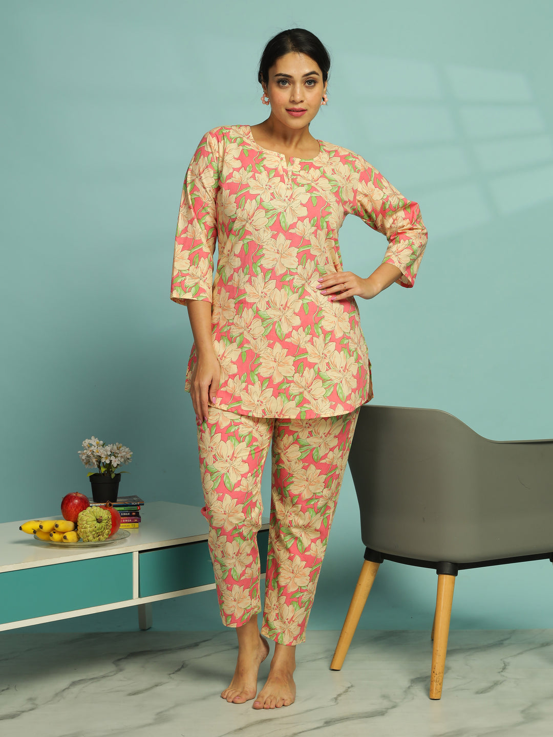 Sunset Floral Cotton Summer Night Suit for Ladies