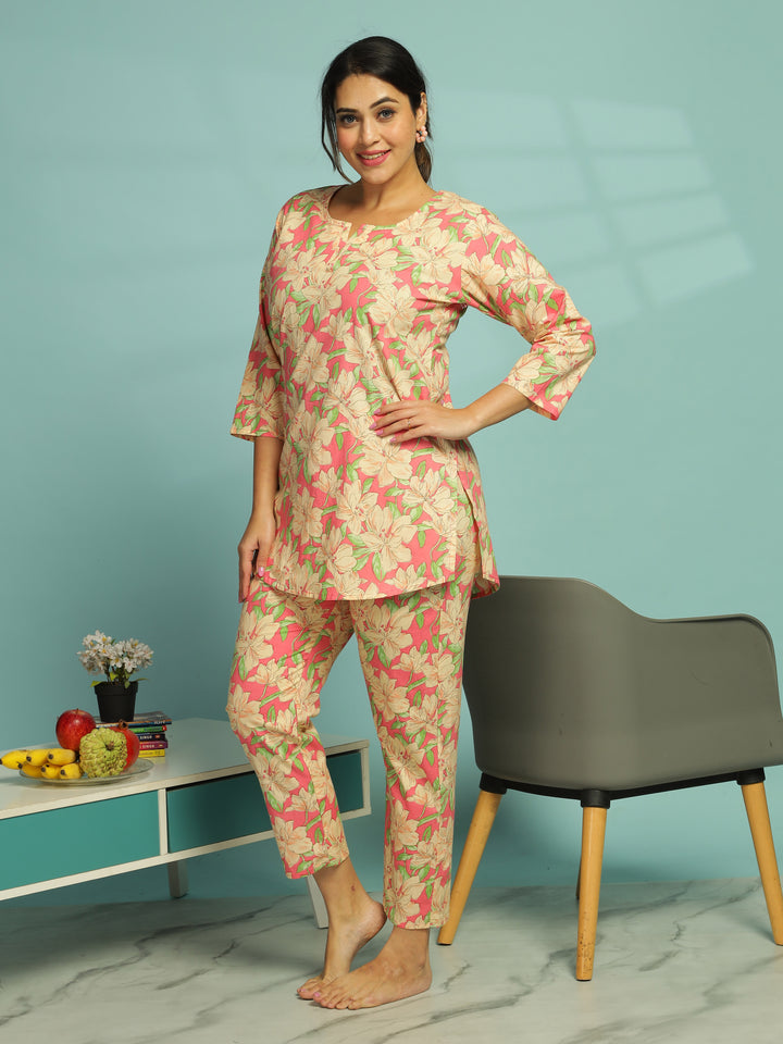 Sunset Floral Cotton Summer Night Suit for Ladies