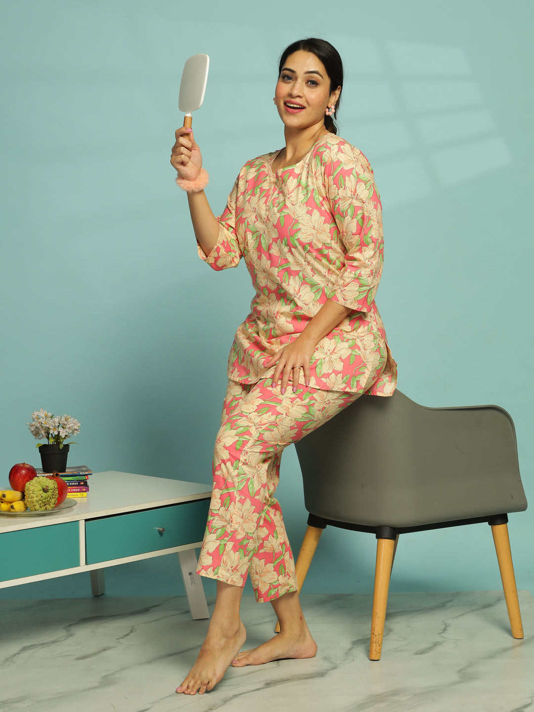 Sunset Floral Cotton Summer Night Suit for Ladies