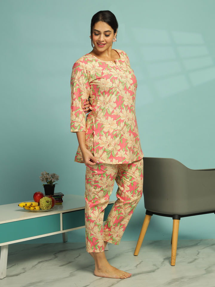 Sunset Floral Cotton Summer Night Suit for Ladies