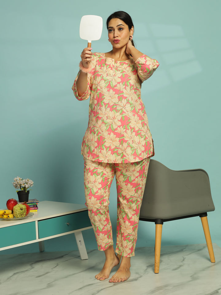 Sunset Floral Cotton Summer Night Suit for Ladies