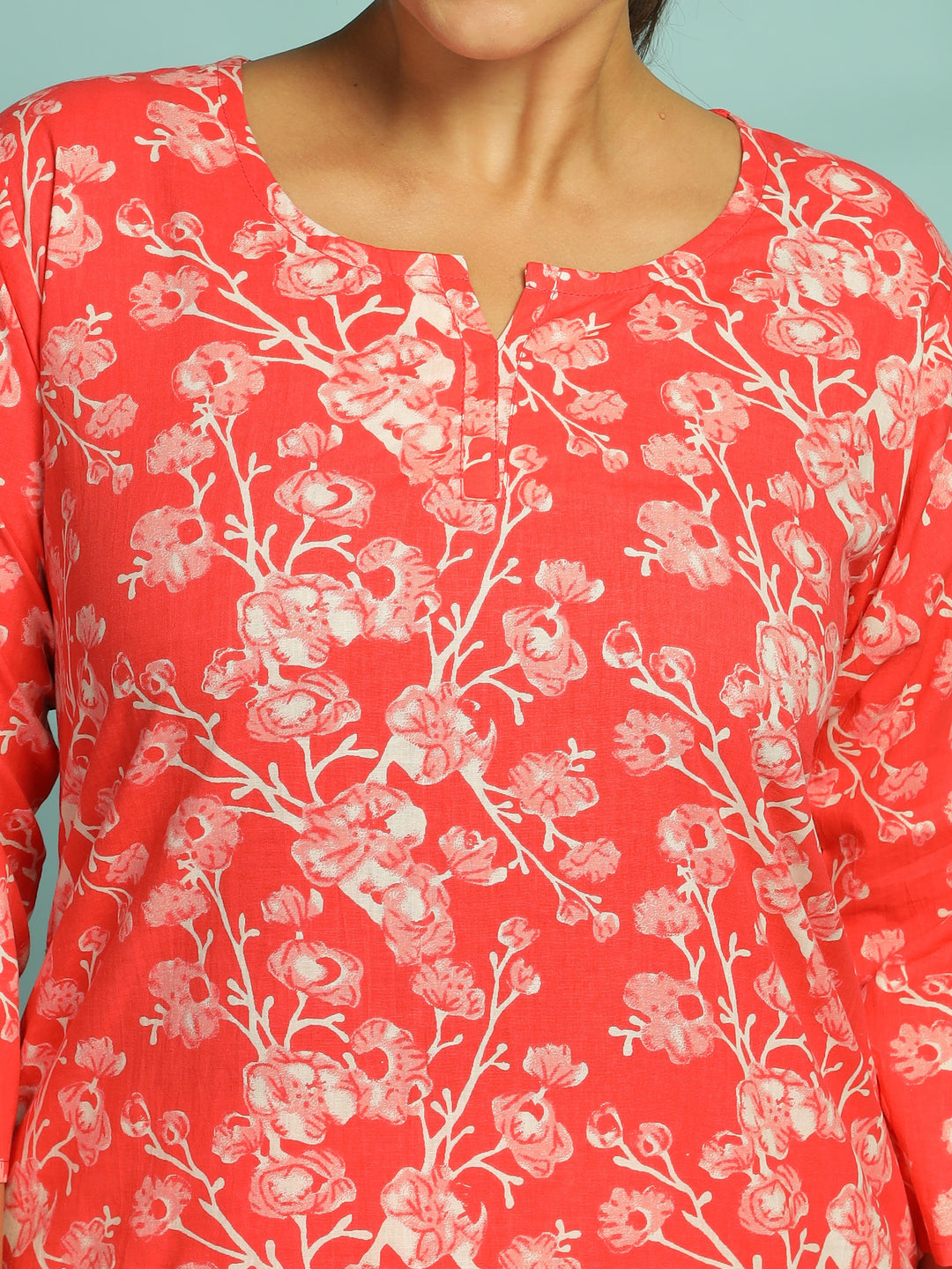 Sunset Red Pure Cotton Coord Set For Women