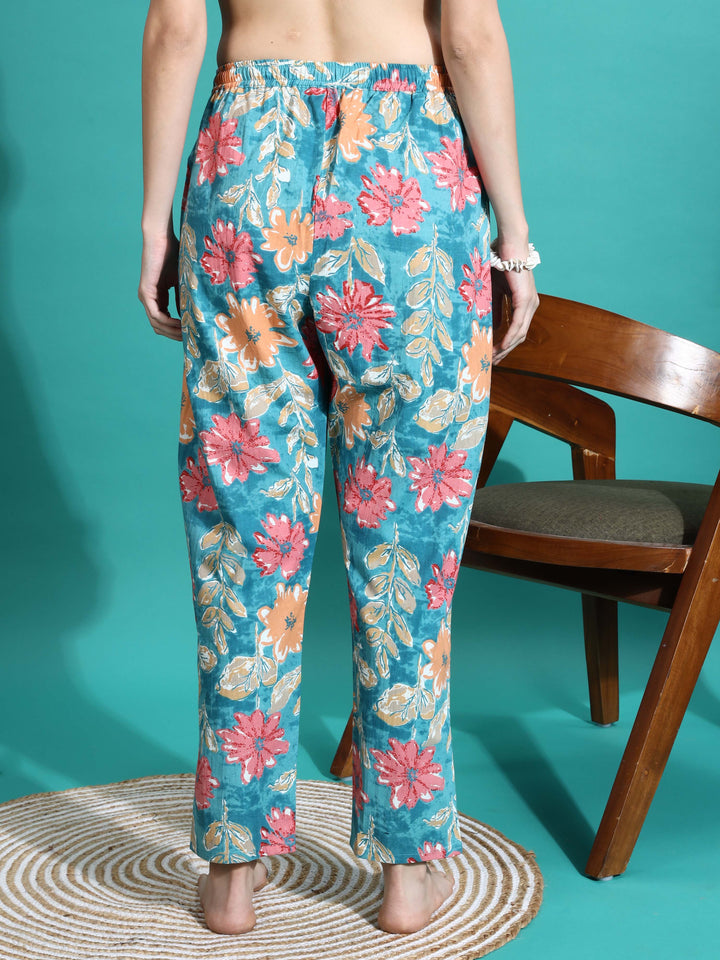 Teal Orange Printed Cotton Women’s Pajama Set