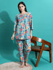 Teal Orange Printed Cotton Women’s Pajama Set - Perfect Loungewear
