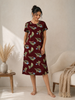 Wine Floral Cotton Short Nighty for Women Soft Breathable Fit