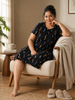 Black Printed Cotton Short Nighty for Women Comfortable Fit
